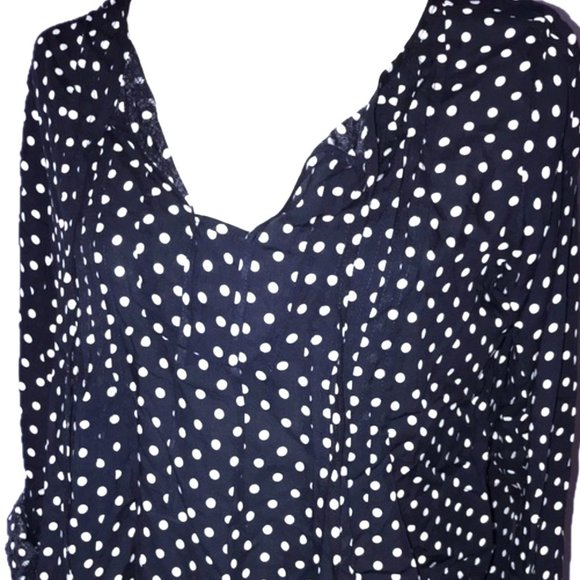Suzanne Betro Navy Polka Dot Peasant Tunic Top Blouse - Plus Size 4X - Picture 5 of 8
